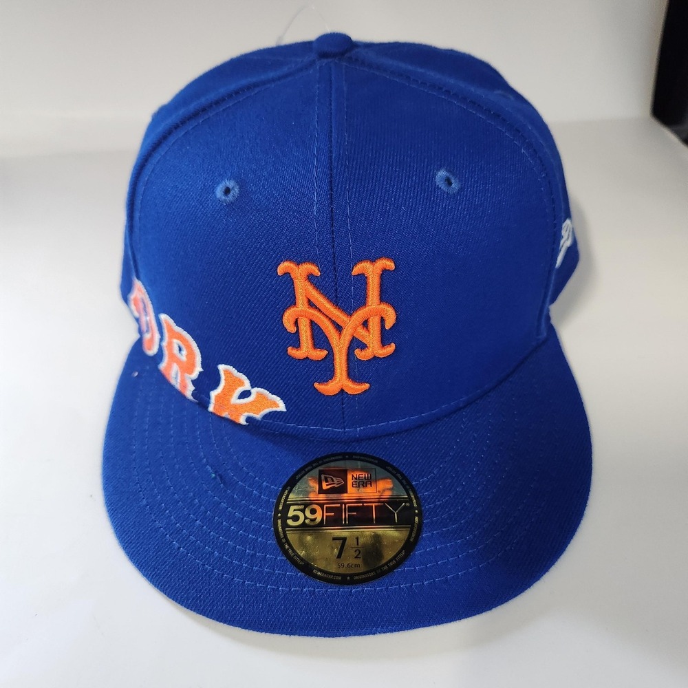 New York‎ Mets Hat Cap Fitted Mens 7 1/2 Blue Orange MLB Baseball New Era